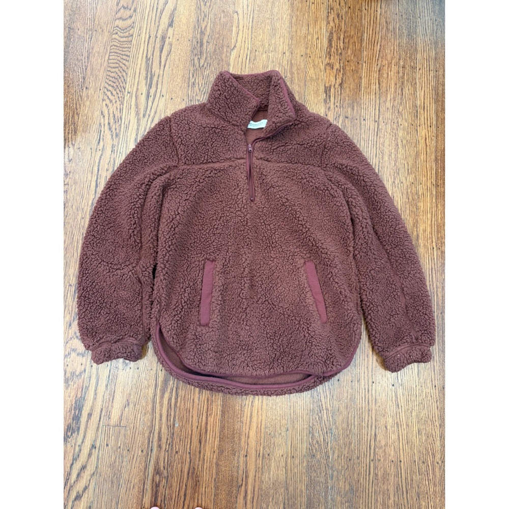 Abercrombie Sherpa Quarter Zip Fleece Pullover Chocolate Brown S Soft AF